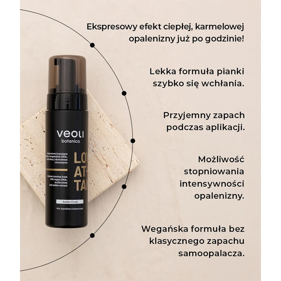 Veoli Botanica Love At First Tan, schiuma abbronzante express con DHA vegano, eritrulosio ed estratto di ambra, Amber Crush, 200 ml