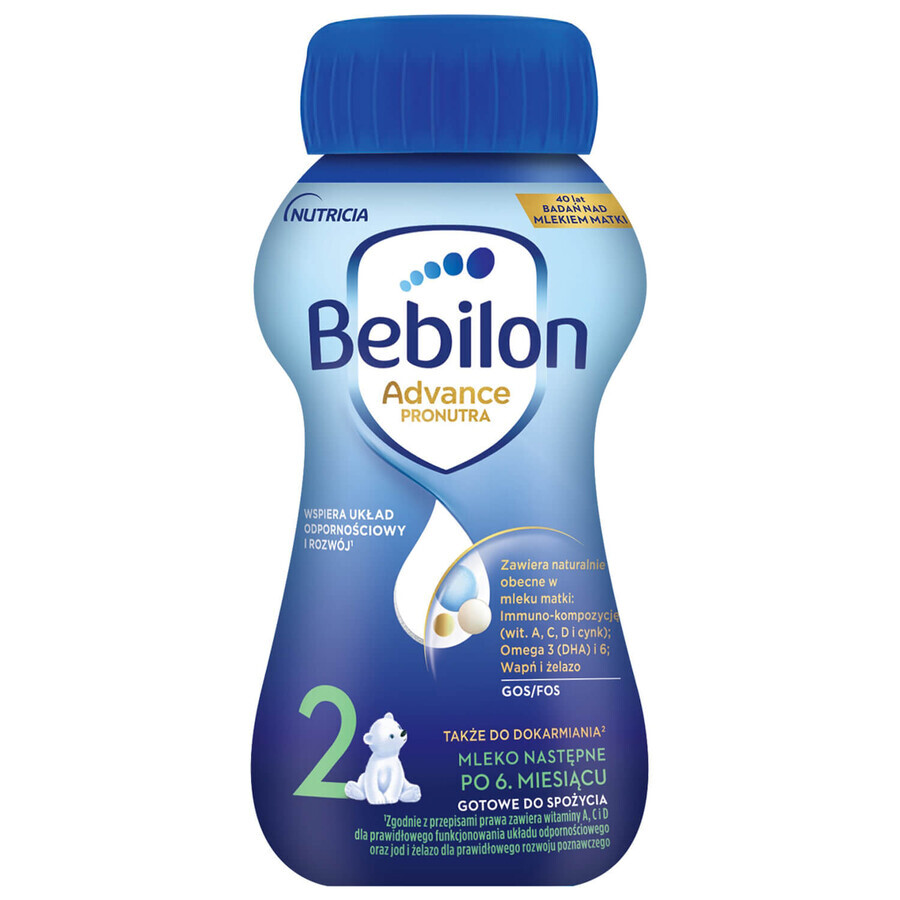 Set Bebilon Advance Pronutra 2, lait de suite prêt à boire, après 6 mois, 3 x 200 ml + BoboVita mousse de fruits, 3 x 100 g