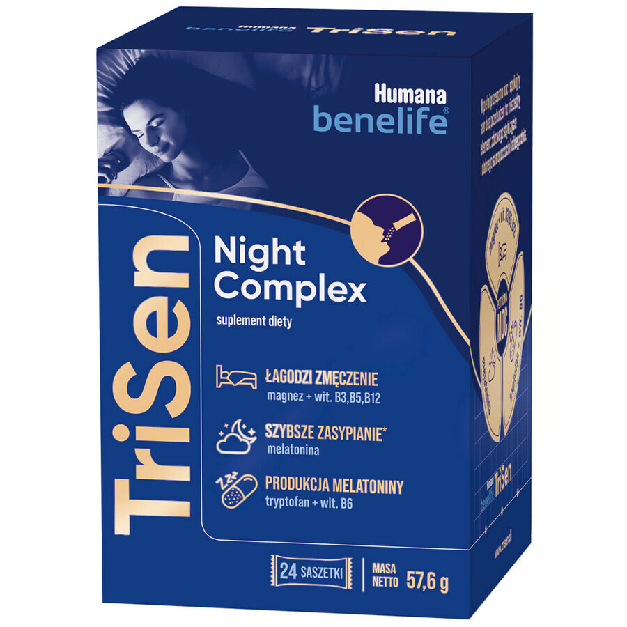 Humana Benelife TriSen Complejo Nocturno, 2,4 g x 24 sobres + banda de sueño gratuita