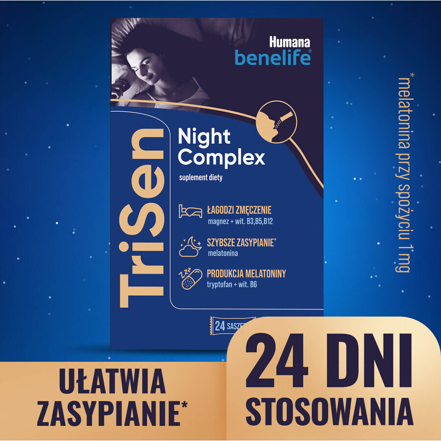 Humana Benelife TriSen Complejo Nocturno, 2,4 g x 24 sobres + banda de sueño gratuita