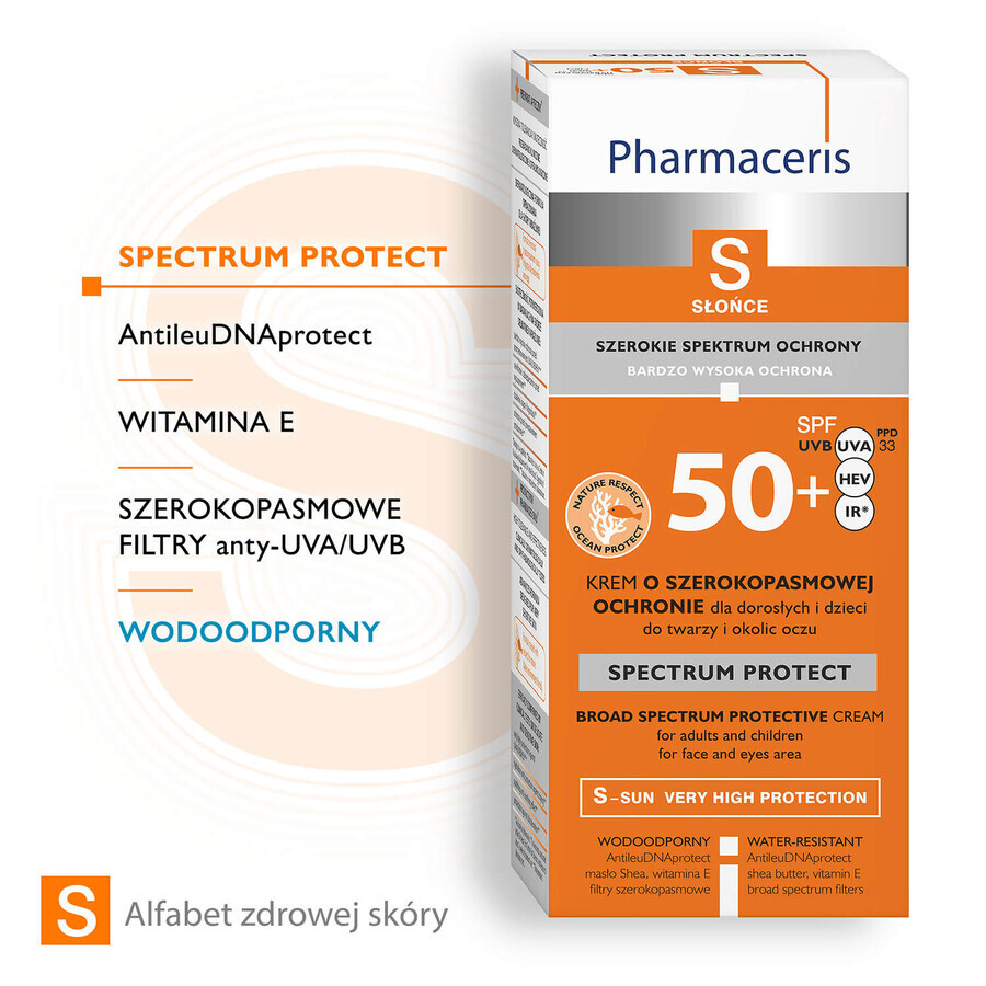 Pharmaceris S Spectrum Protect, crema de protección de amplio espectro SPF 50+, 50 ml + juego familiar Dobble gratis