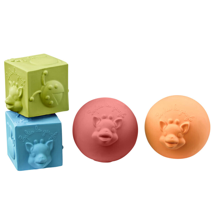Sophie Giraffe So'pure set, rubber teether on wheel, from 3 months, 1 piece + cubes, 2 pieces + balls, 2 pieces