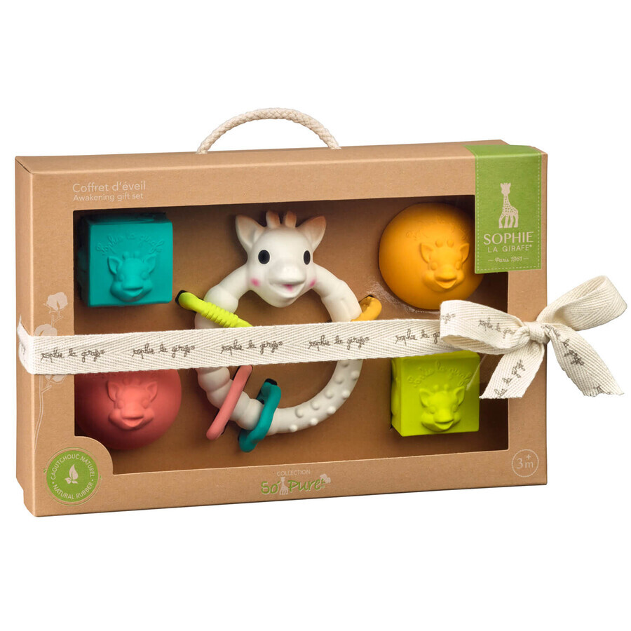 Sophie Giraffe So'pure set, rubber teether on wheel, from 3 months, 1 piece + cubes, 2 pieces + balls, 2 pieces