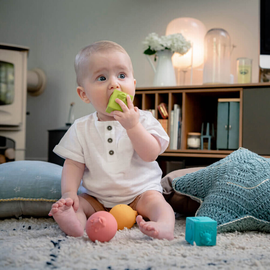 Sophie Giraffe So'pure set, rubber teether on wheel, from 3 months, 1 piece + cubes, 2 pieces + balls, 2 pieces