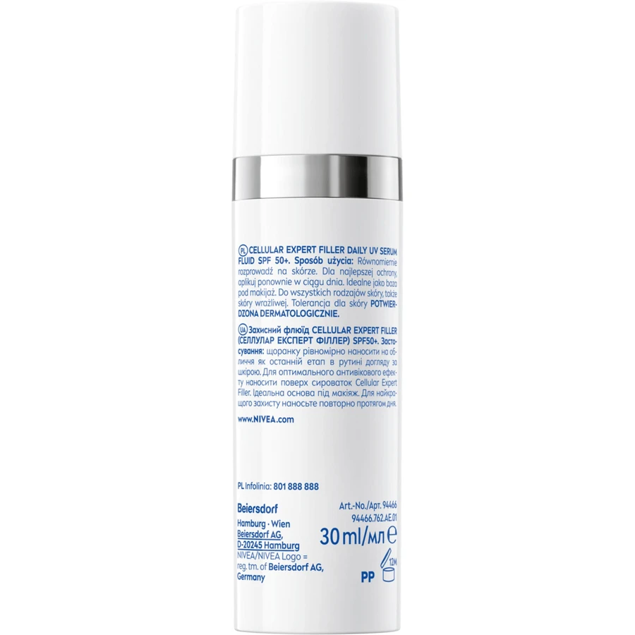 Nivea Cellular Expert Filler Daily UV Serum Fluid, Serum zur Korrektur der Zeichen der Hautalterung, SPF 50+, 30 ml