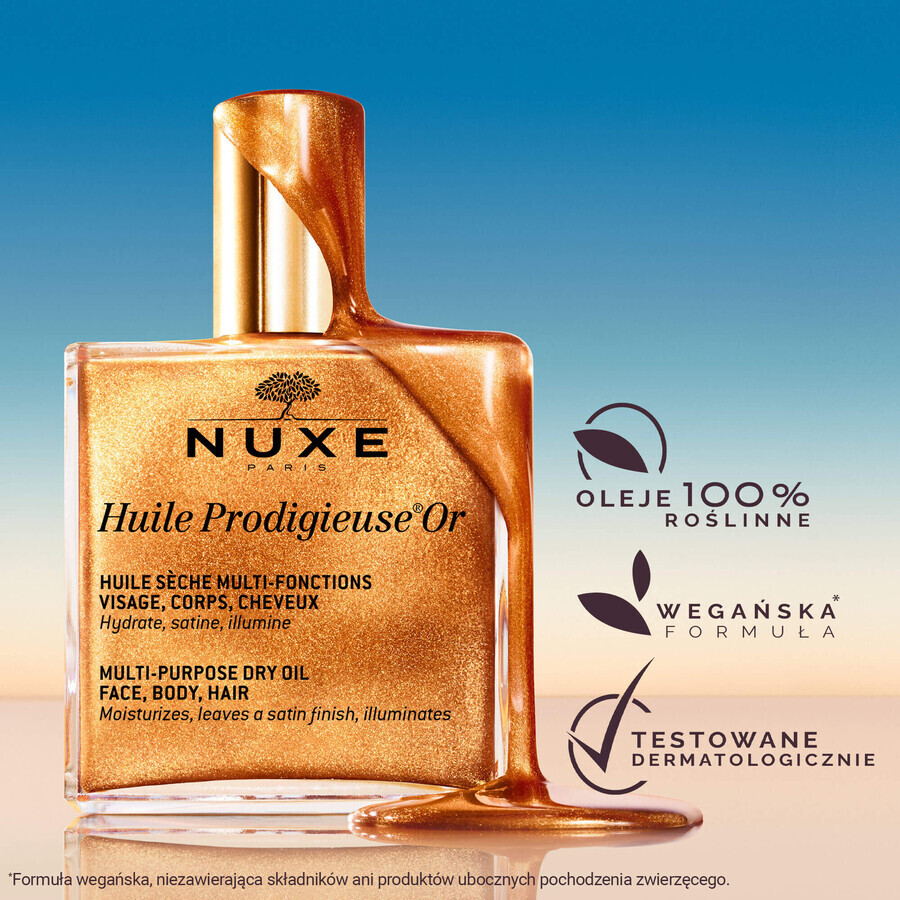 Nuxe Huile Prodigieuse Or set, olio secco con particelle dorate per corpo, viso e capelli, 100 ml + crema idratante 3 in 1, 100 ml per 1 centesimo