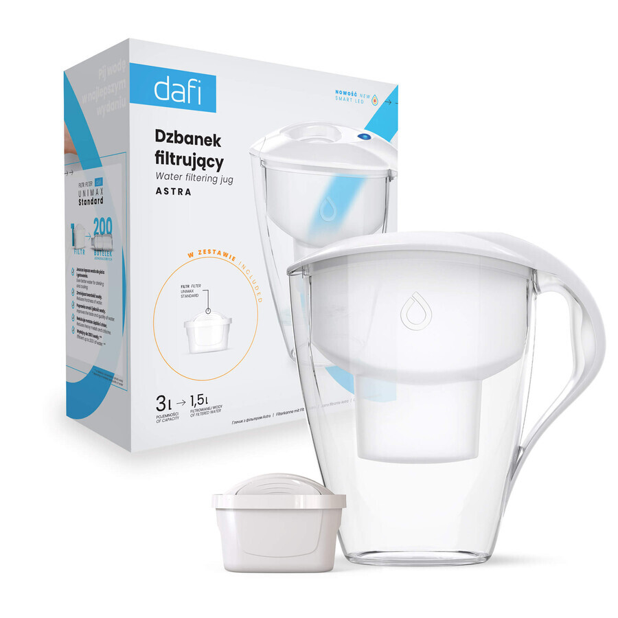 Dafi Astra Led, jarra filtrante, blanca, 3 l + filtro Unimax, 1 pieza