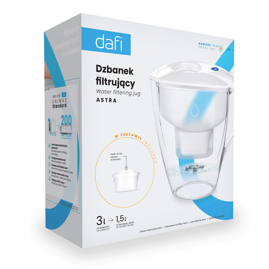 Dafi Astra Led, jarra filtrante, blanca, 3 l + filtro Unimax, 1 pieza