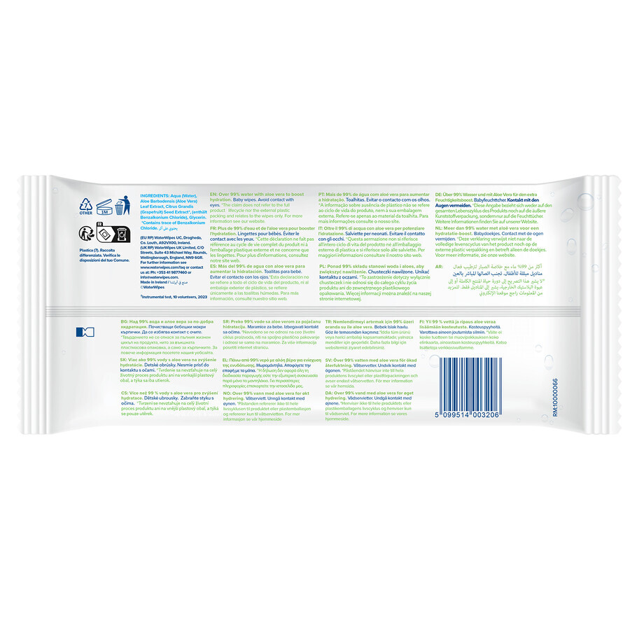 WaterWipes Hydrating Clean Bio, lingettes à l'extrait d'aloe vera, 60 pièces + WaterWipes Bio, 2 x 10 pièces gratuites