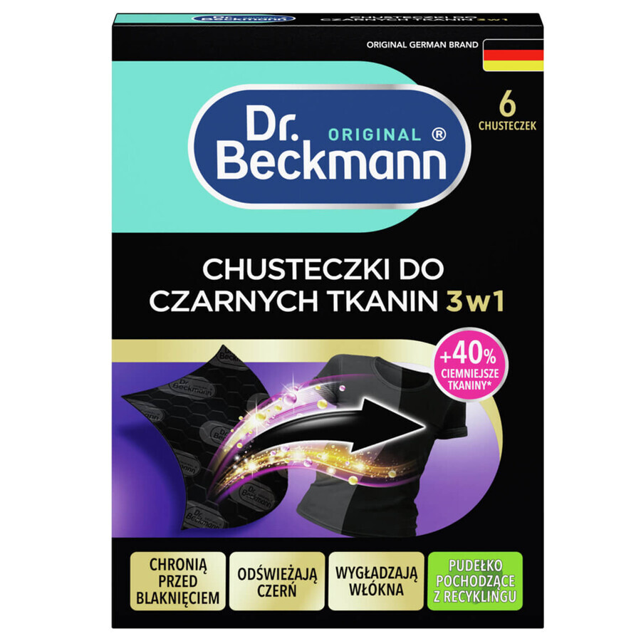 Dr Beckmann, toallitas restauradoras negras 3 en 1, 6 uds.