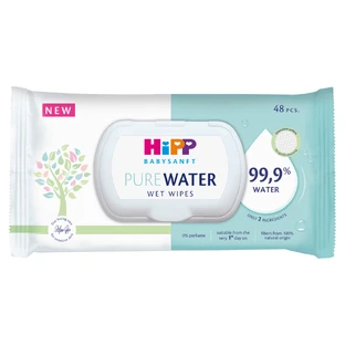HiPP Babysanft Pure Water, lingettes humides, 99.9% d'eau, 48 pièces