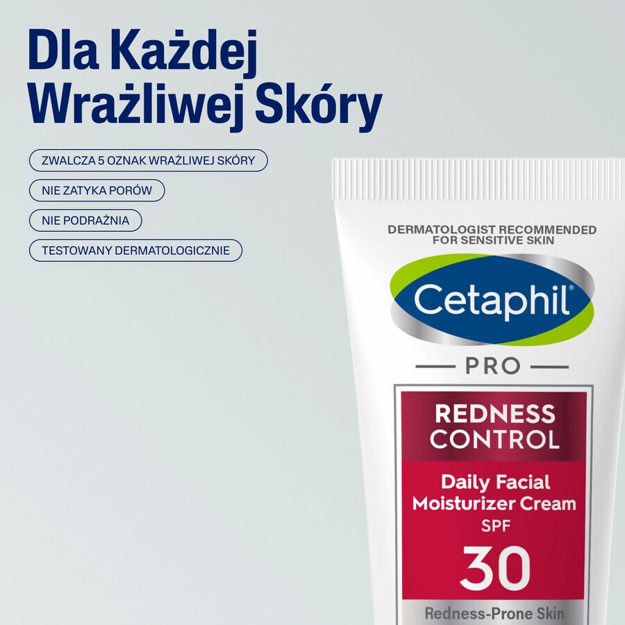 Cetaphil Pro Redness Control BB, crème hydratante de jour, peau sensible, SPF 30, 50 ml + crème hydratante pour le visage avec acide hyaluronique, crème de nuit, 48 ml gratuit