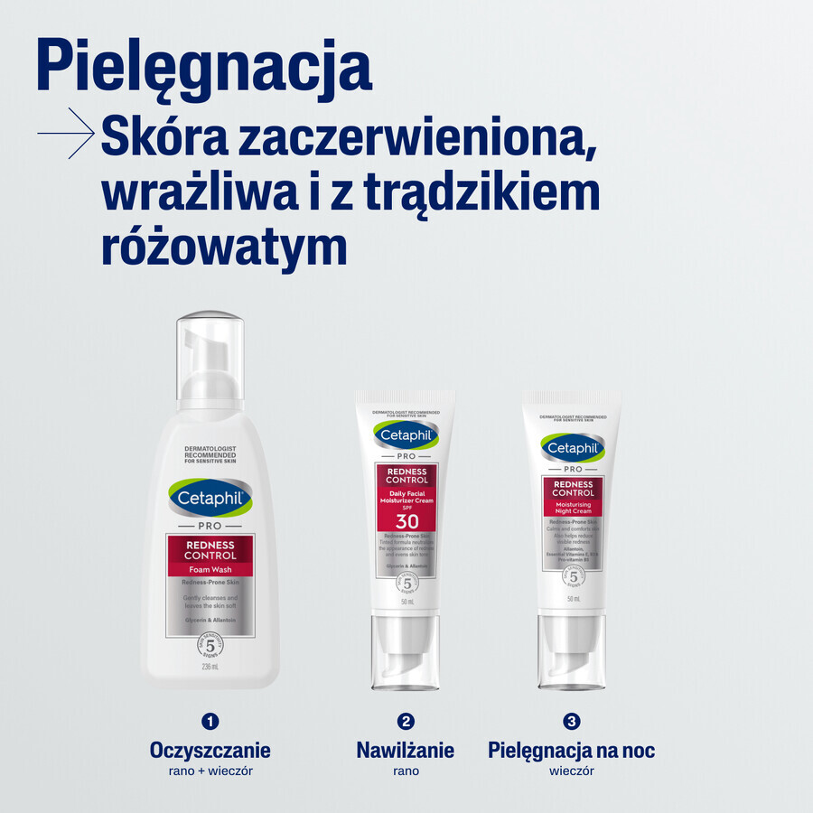 Cetaphil Pro Redness Control BB, crème hydratante de jour, peau sensible, SPF 30, 50 ml + crème hydratante pour le visage avec acide hyaluronique, crème de nuit, 48 ml gratuit