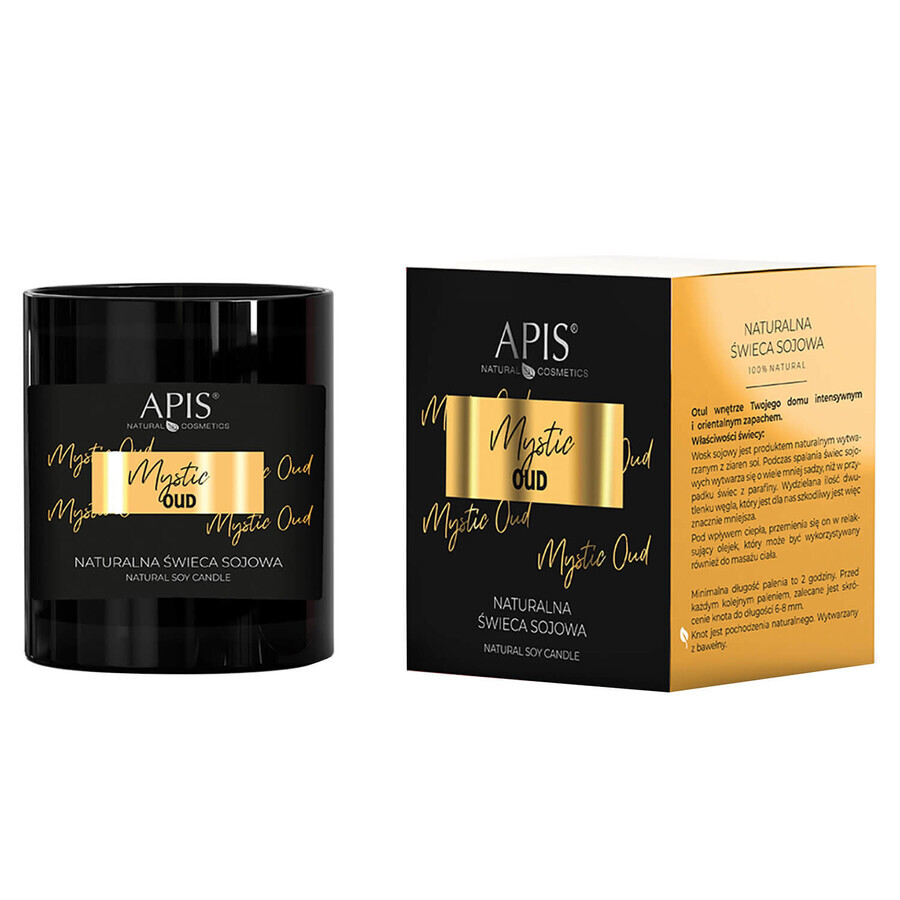 Set Apis Mystic Oud, lumânare naturală din soia, 220 g + loțiune hrănitoare pentru corp și mâini, 300 ml + ceață pentru corp și păr, 150 ml gratuit