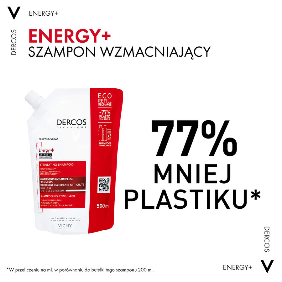 Set Vichy Dercos Energy+, champú capilar, fortalecedor, 400 ml + champú estimulante, repuesto, 500 ml