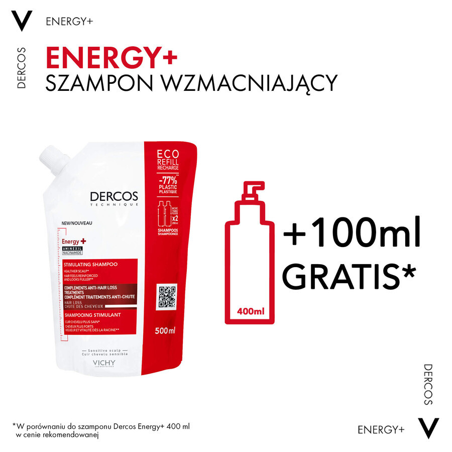 Set Vichy Dercos Energy+, champú capilar, fortalecedor, 400 ml + champú estimulante, repuesto, 500 ml