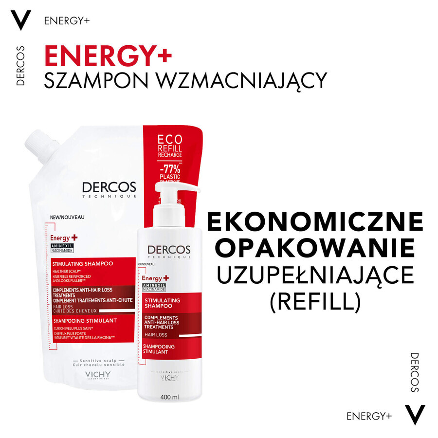 Set Vichy Dercos Energy+, champú capilar, fortalecedor, 400 ml + champú estimulante, repuesto, 500 ml