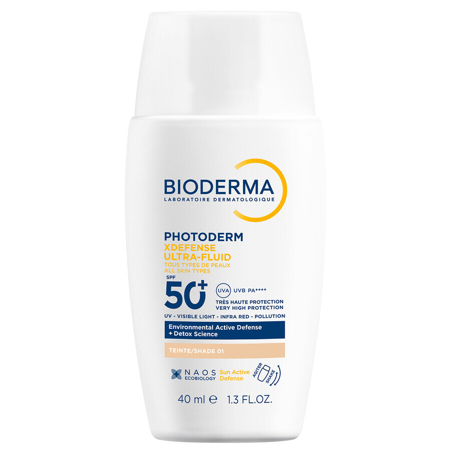 Bioderma Photoderm XDefense, fluido ultraligero con acción desintoxicante, color 01, FPS 50+, 40 ml