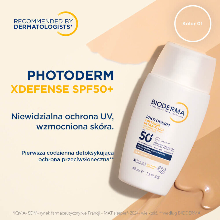 Bioderma Photoderm XDefense, fluido ultraligero con acción desintoxicante, color 01, FPS 50+, 40 ml