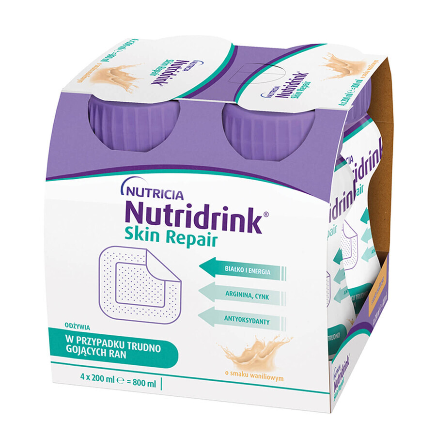 Set Nutridrink Skin Repair, preparato nutrizionale, aroma di vaniglia, 12 x 200 ml + Bioderma Cicabio Restor, crema, 100 ml gratis