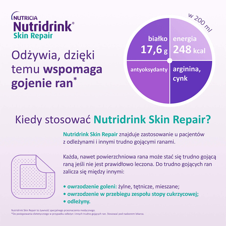 Set Nutridrink Skin Repair, preparato nutrizionale, aroma di vaniglia, 12 x 200 ml + Bioderma Cicabio Restor, crema, 100 ml gratis