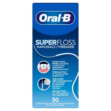 Oral-B Super Floss, tandzijde voor het reinigen van orthodontische hulpmiddelen en bruggen, 50 stuks