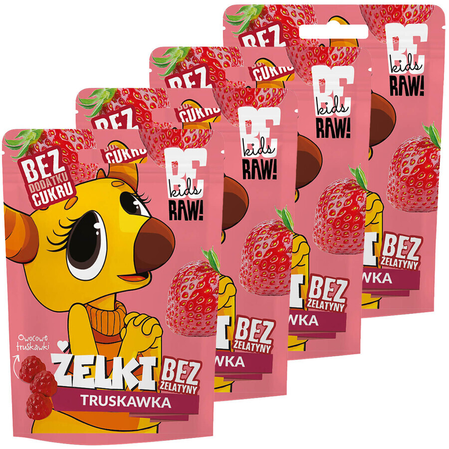 Set BeRAW! Kids, jelly beans, aardbei, zonder toegevoegde suiker, 4 x 35 g