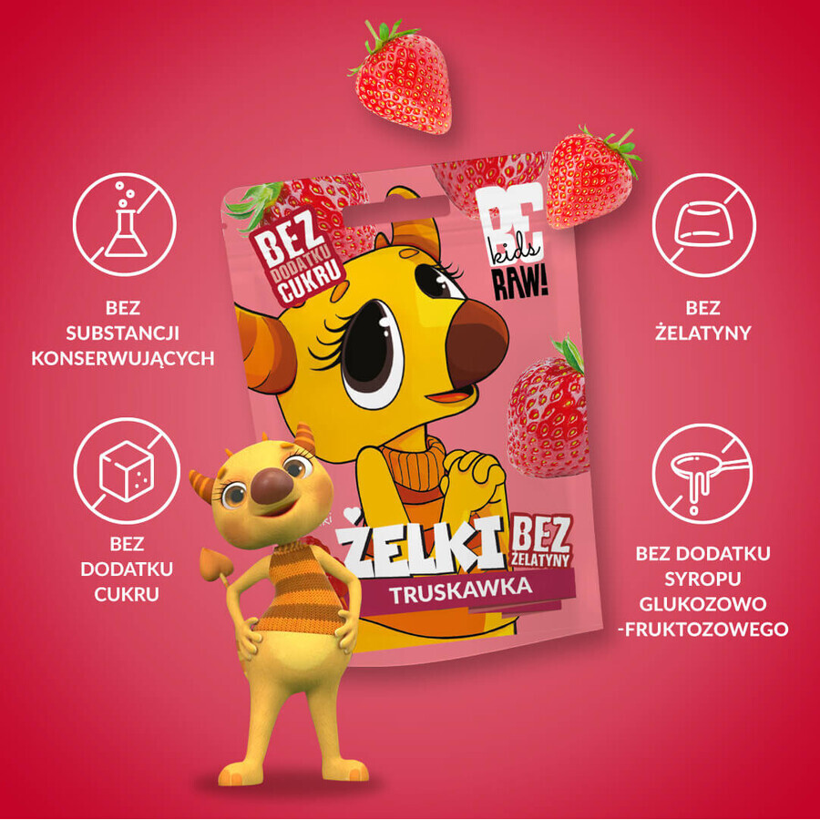 Set BeRAW! Kids, jelly beans, aardbei, zonder toegevoegde suiker, 4 x 35 g