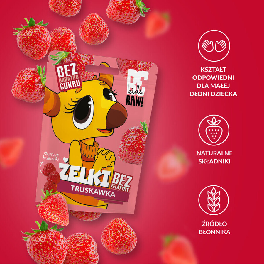 Set BeRAW! Kids, jelly beans, aardbei, zonder toegevoegde suiker, 4 x 35 g