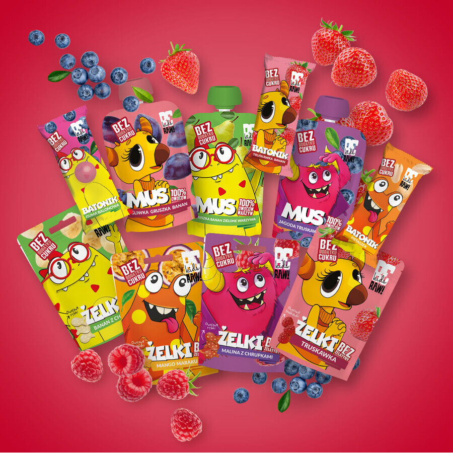 Set BeRAW! Kids, jelly beans, aardbei, zonder toegevoegde suiker, 4 x 35 g