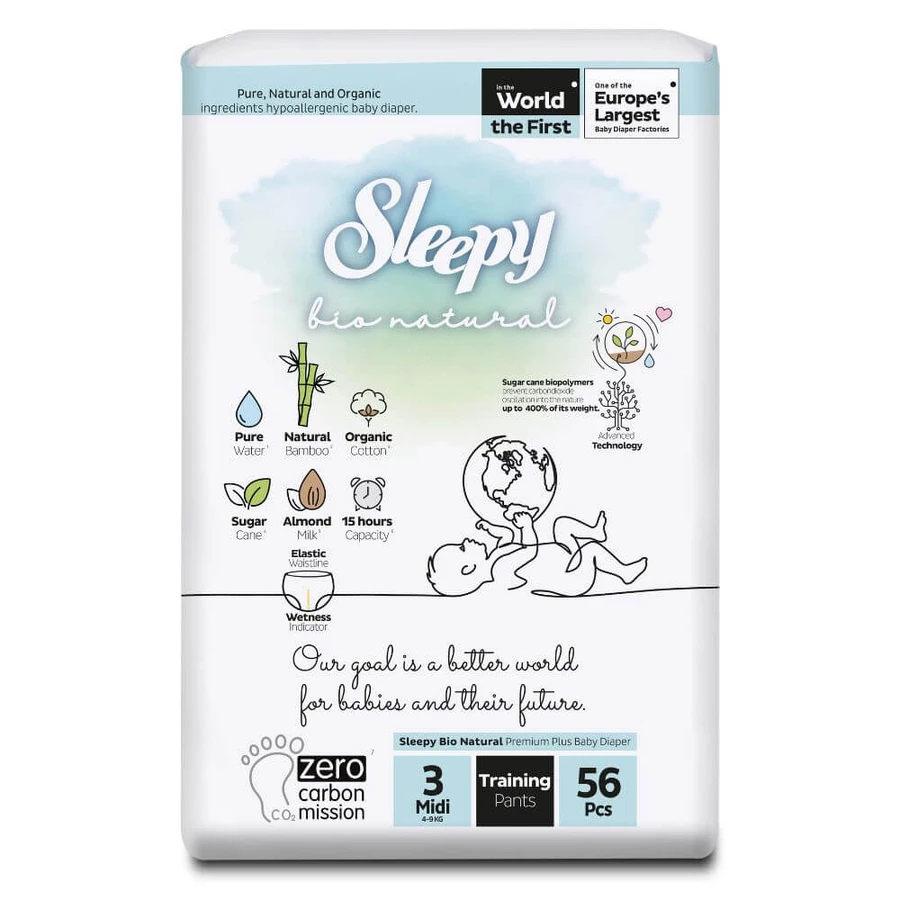 Couches midi, No. 3, 4-9 kg, 56 pièces, Sleepy Bio Natural