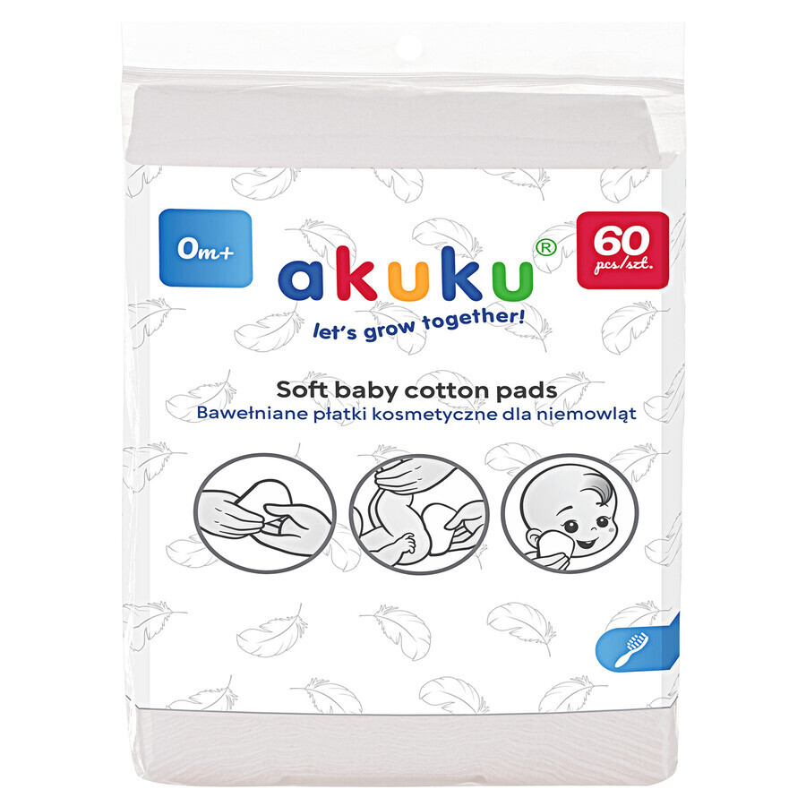 AKUKU set, coussinets cosmétiques pour bébés, coton, 4 x 60 pièces