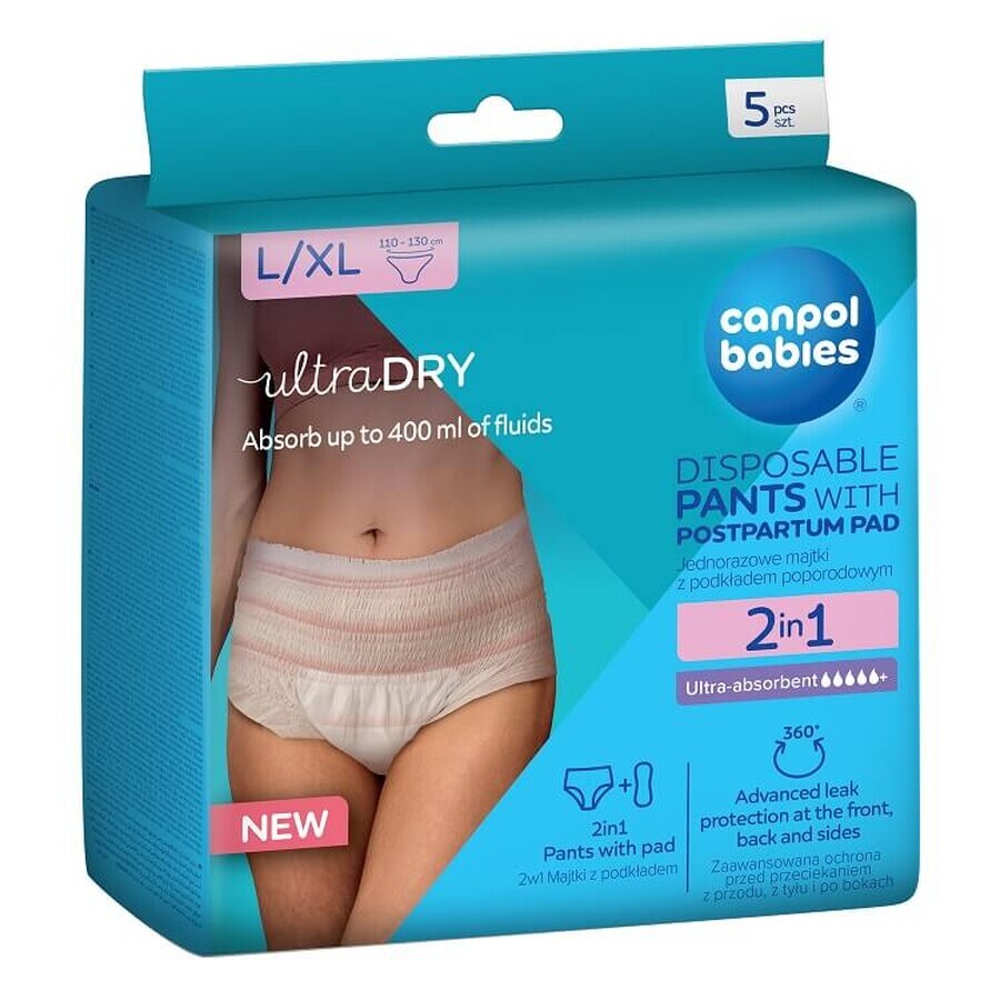 Canpol Babies, culotte postnatale respirante 2 en 1, avec coussinets, jetable, taille L/XL