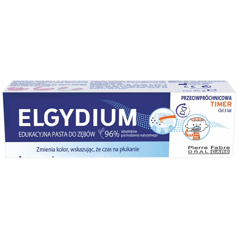 Elgydium Timer, dentifrice éducatif à couleurs changeantes, anti-caries, à partir de 3 ans, 50 ml