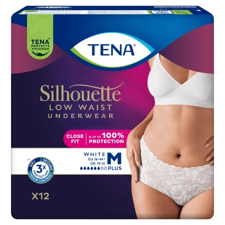 Tena Silhouette Plus Blanc, culotte absorbante discrète pour femmes, taille M, 12 pièces