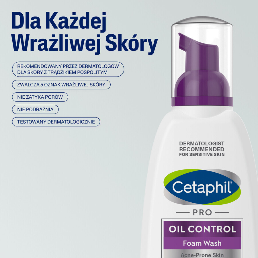 Cetaphil Pro Oil Control, spumă de curățare facială, piele predispusă la acnee, 236 ml + cremă hidratantă facială cu acid hialuronic, cremă de noapte, 48 ml gratuit