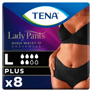 Tena Lady Pants Noir, braguitas absorbentes, talla L, 95-130 cm, Plus, 8 unidades