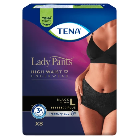 Tena Lady Pants Noir, braguitas absorbentes, talla L, 95-130 cm, Plus, 8 unidades