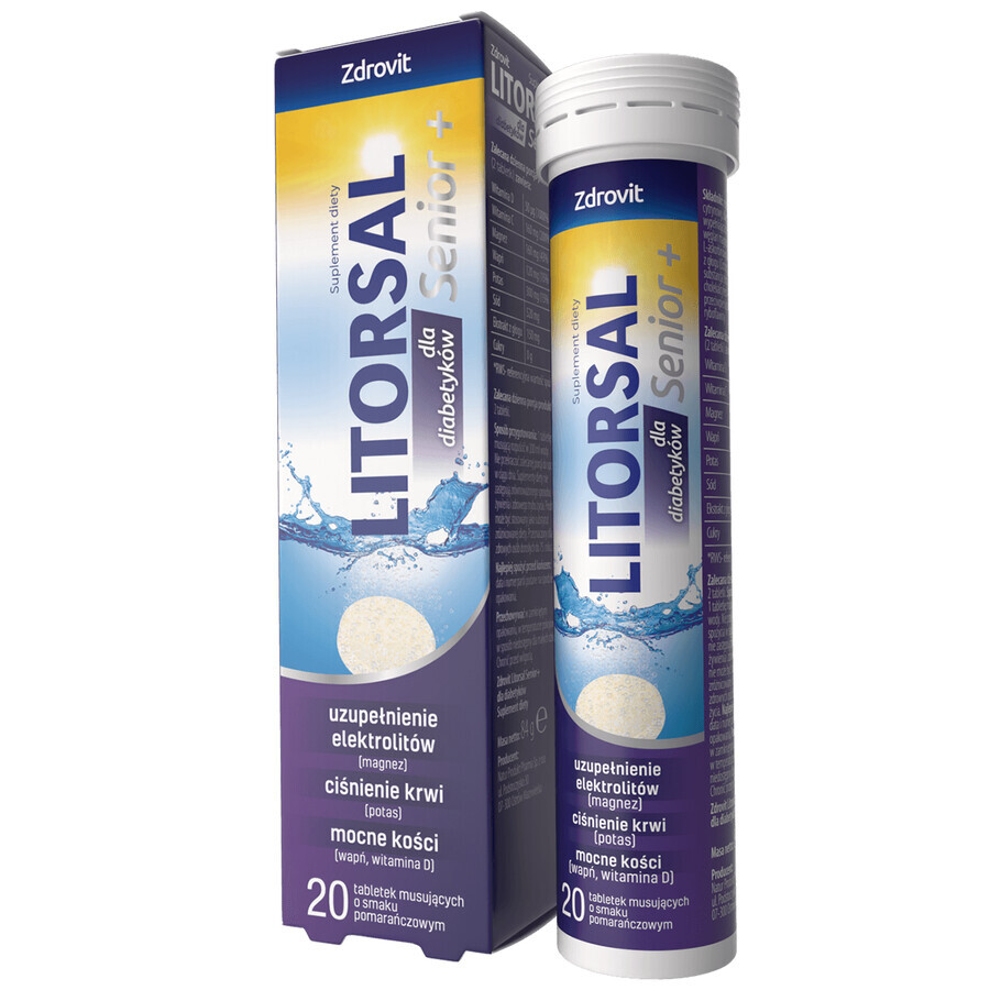 Zdrovit Litorsal Senior+, for diabetics, orange flavor, 20 effervescent tablets