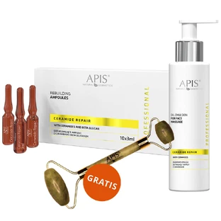 Apis Professional Ceramide Repair, heropbouwende ampullen met ceramiden en betaglucaan, 10 x 3 ml + olie-emulsie voor gezichtsmassage, 150 ml + gratis gezichtsmassager