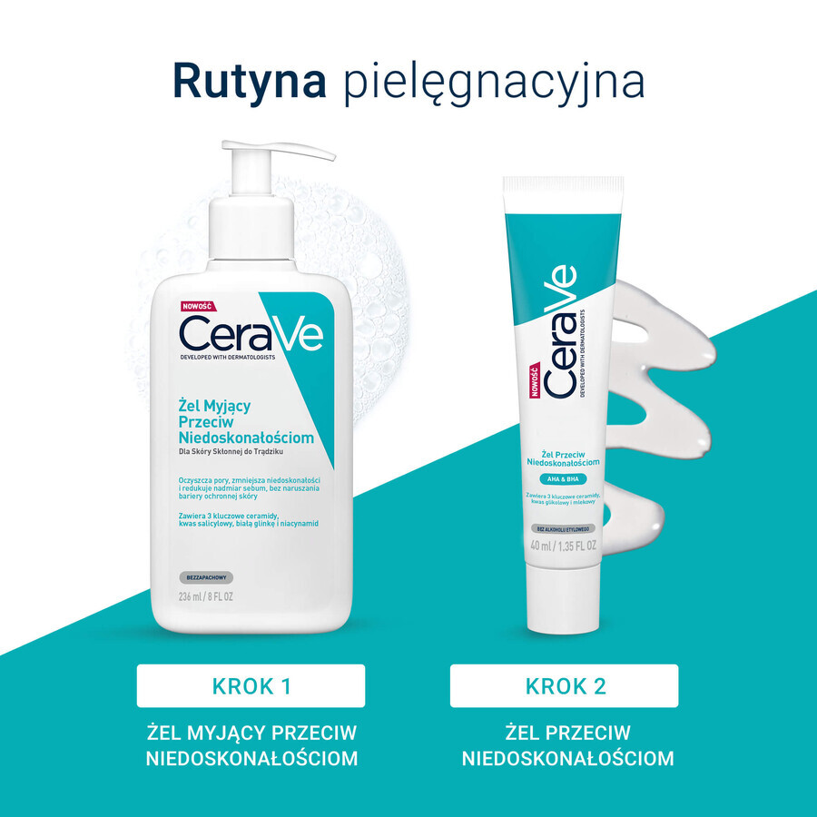 CeraVe set, gezichtsgel tegen onvolkomenheden, 40 ml + wasgel tegen onvolkomenheden, 236 ml