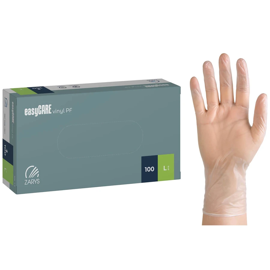 EasyCare Vinyl PF, gants en vinyle, non stériles, non poudrés, transparents, taille L, 100 pièces