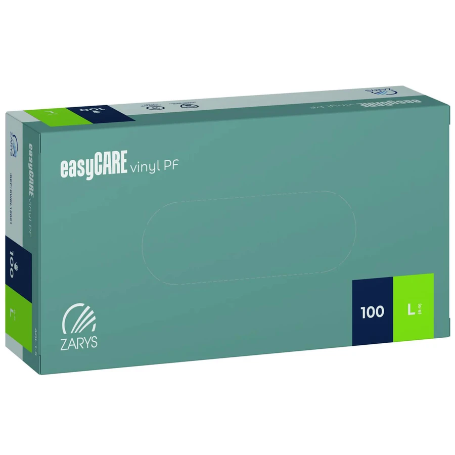 EasyCare Vinyl PF, gants en vinyle, non stériles, non poudrés, transparents, taille L, 100 pièces