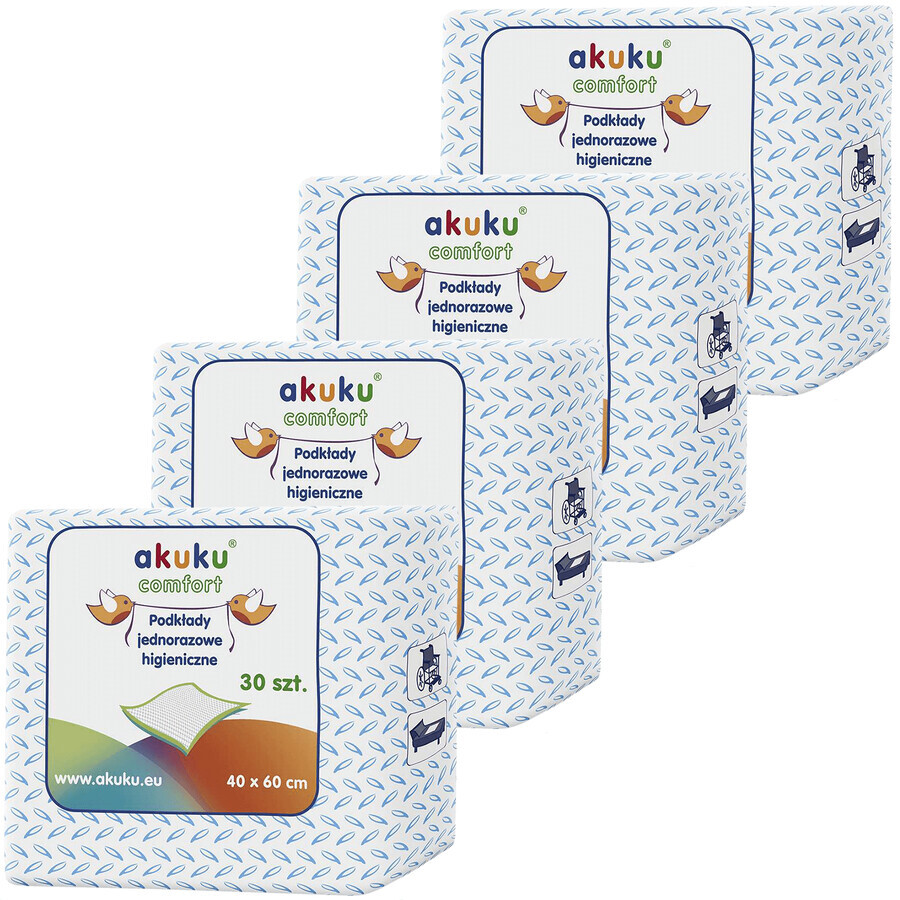Set AKUKU, assorbenti igienici monouso, 40 x 60 cm, 4 x 30 pezzi