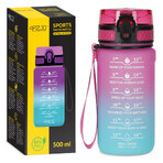 4Fizjo, botella de agua tritán, bidón motivacional, azul/rosa, 500 ml 4Fizjo, botella de agua tritán, bidón motivacional, azul/rosa, 500 ml