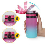 4Fizjo, botella de agua tritán, bidón motivacional, azul/rosa, 500 ml 4Fizjo, botella de agua tritán, bidón motivacional, azul/rosa, 500 ml