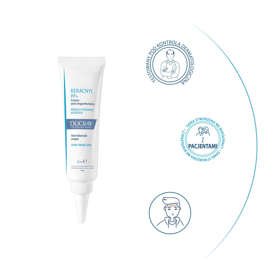 Set Ducray Keracnyl, gel spumant pentru față și corp, 400 ml + cremă împotriva imperfecțiunilor, 30 ml