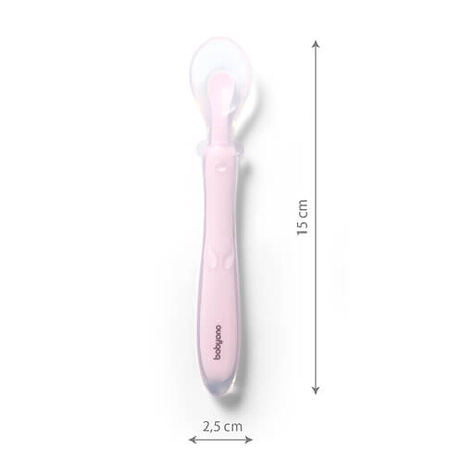BabyOno, lingură din silicon flexibil, roz, de la 6 luni, 1 buc