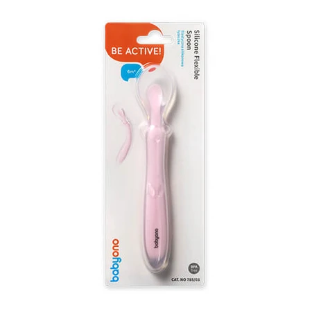 BabyOno, flexible silicone spoon, pink, from 6 months, 1 piece