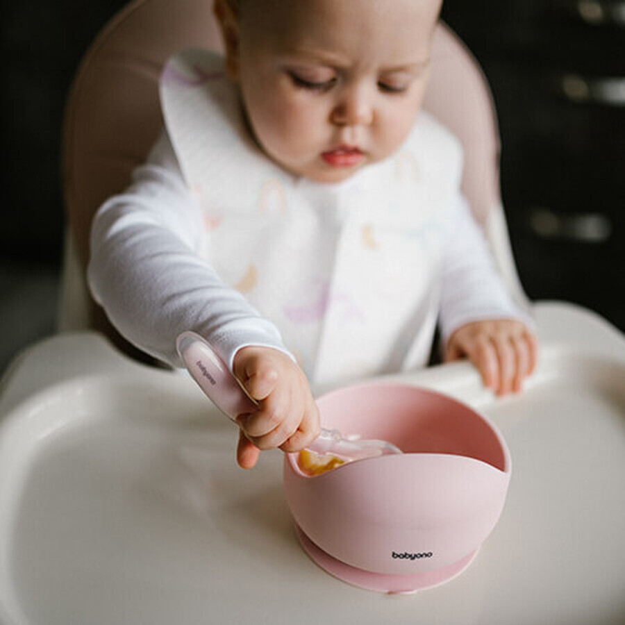 BabyOno, lingură din silicon flexibil, roz, de la 6 luni, 1 buc
